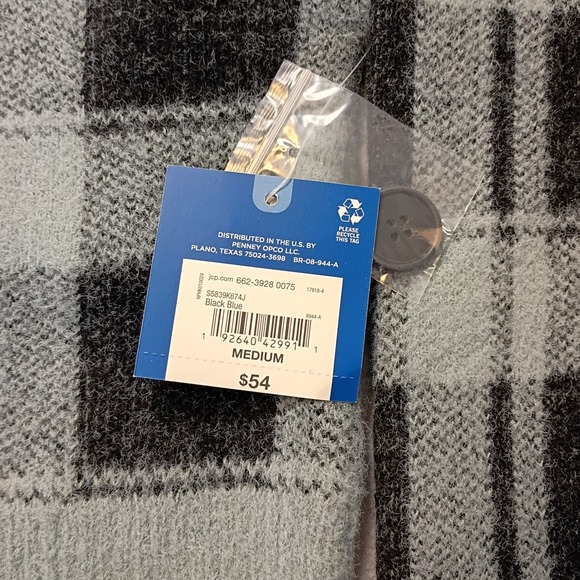 NWT Arizona Jean Company Cropped Flannel Cardigan 2 Piece Size Medium Blue/Black - Picture 6 of 11